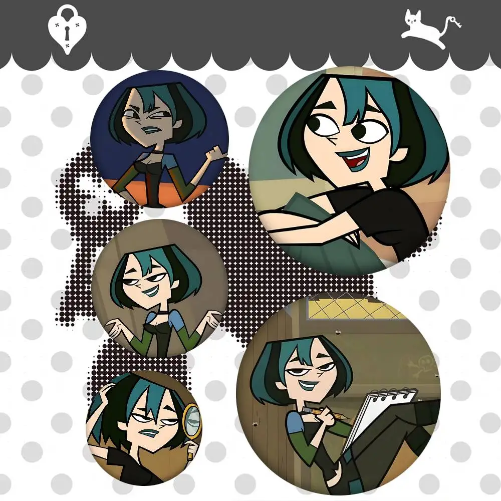 1pc Gwen Total Drama Island Cartoon Style Badge Brooches On Backpack Decoration Round Enamel Pins For Accessorys