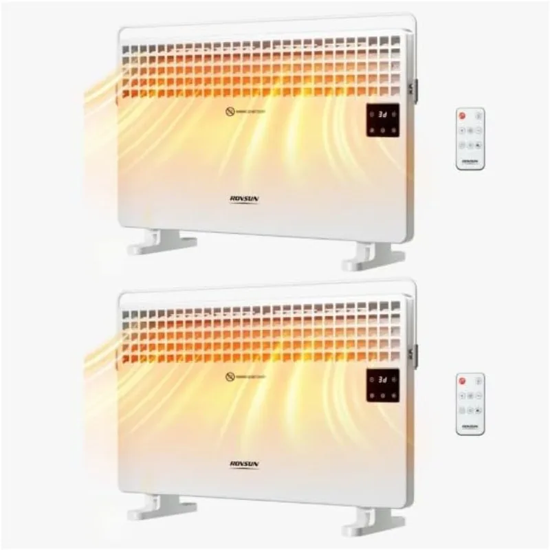 ROVSUN 1500W Wall Heater with Remote Control, Clothes Rack, LCD Touch Screen & Temperature Adjustment, for Indoor Use, 2 Packs