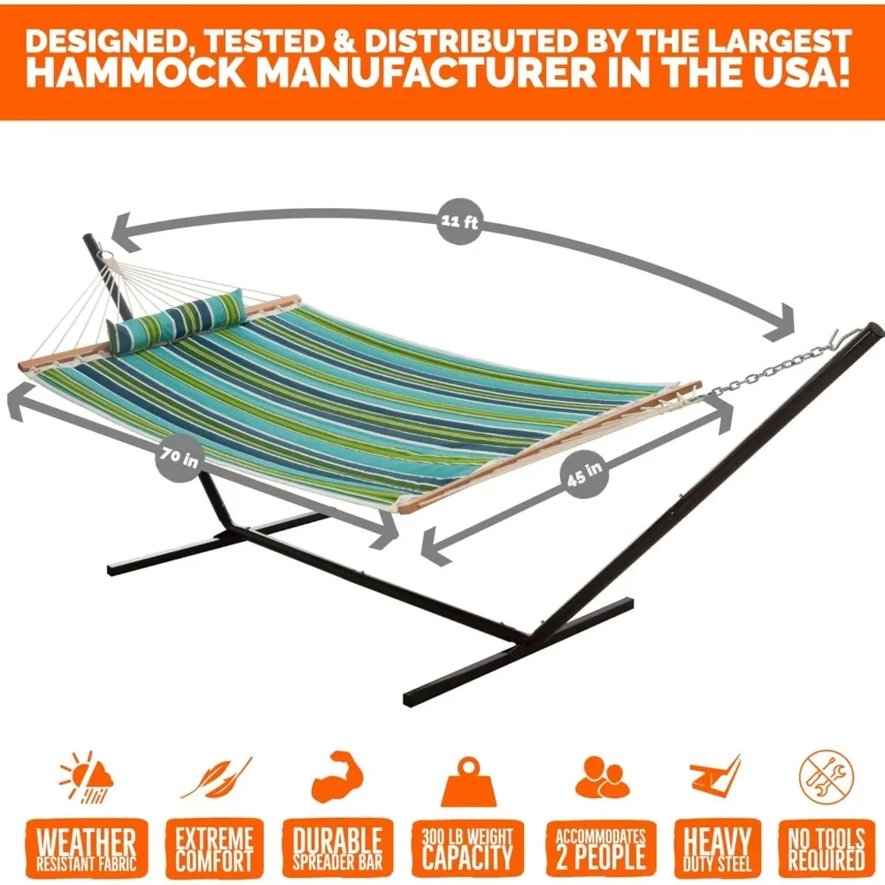 Living 2 Person Quilted Hammock with Patented KD Space Saving Stand & Detachable Pillow, Designed in The USA, Heavy Duty