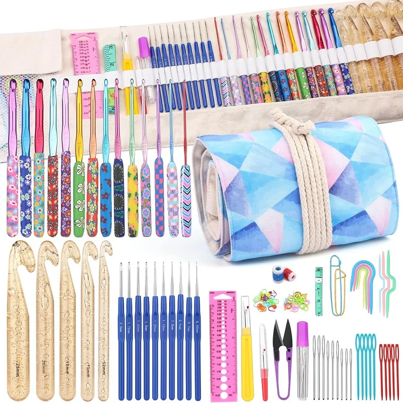 BUDDUR Multicolor Crochet Hooks Kit With Seam Ripper And Knitting Needles For Fabric Weaving DIY Handmade Craft Accessories Set