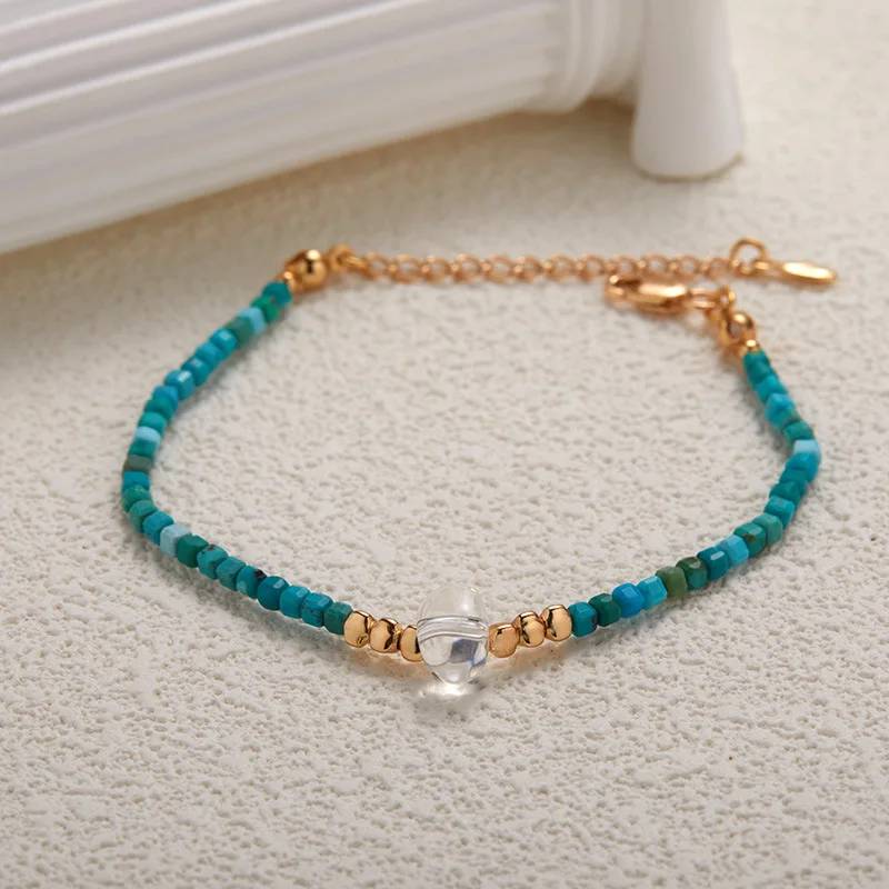 

Оригинальный дизайнS925Стерлинговое серебро Натуральный бирюзовый белый браслет с кристаллами Женский легкий роскошный высококачественный браслет из бисера оптом