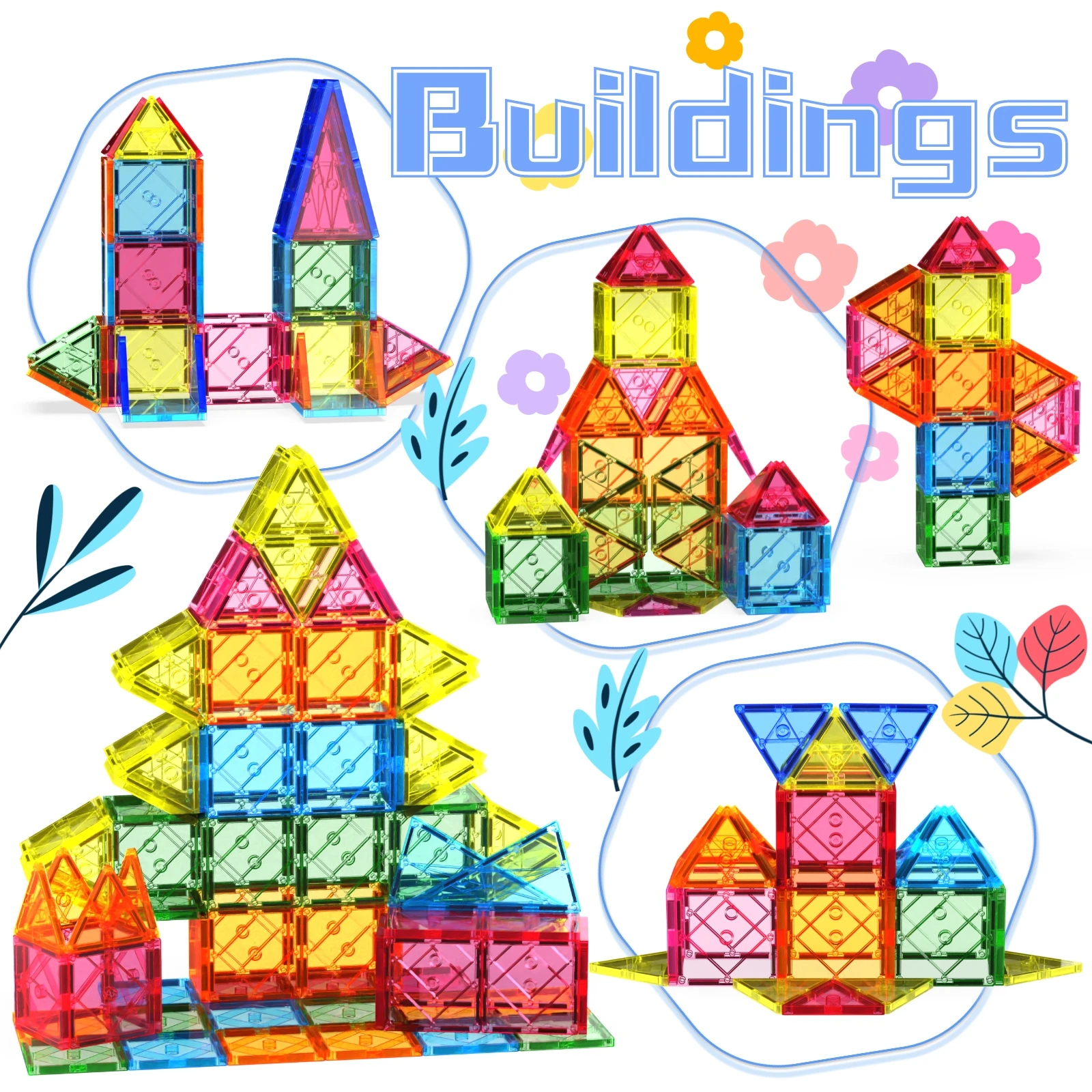 56 قطعة مجموعة البلاط المغناطيسي اللبنات التعليمية للأطفال الإبداعية DIY لعبة البناء غير سامة ABS البلاستيك