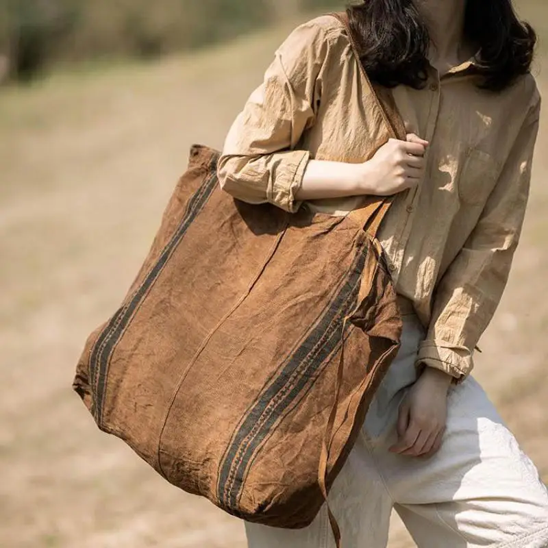 

Vintage Artistic Cotton And Linen Large Capacity Tote Women Bag Simple And Versatile Outdoor Commuting Single Shoulder Bag Trend