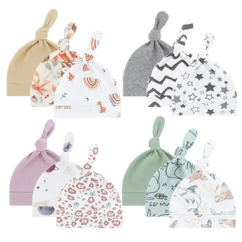 U13F Zachte stof babymuts katoen ademend ziekenhuishoed kleur/mooie print geknoopte petten voor baby's 0-24 maanden