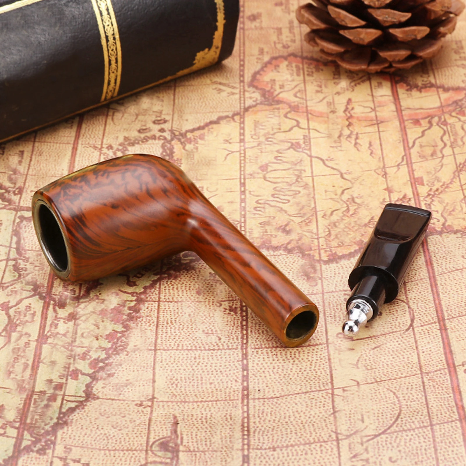 1pc, Classic Wood Grain Resin Pipe for Smoking Gifts, Smoking Accessories