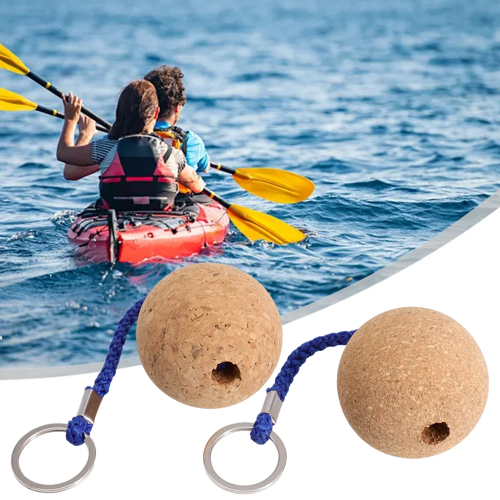 2 Pcs 50mm Floating Cork Ball Key Ring Sailing Boat Float Buoyant Rope Ultraweight Wooden Keychain Keyring Kayak Accessories