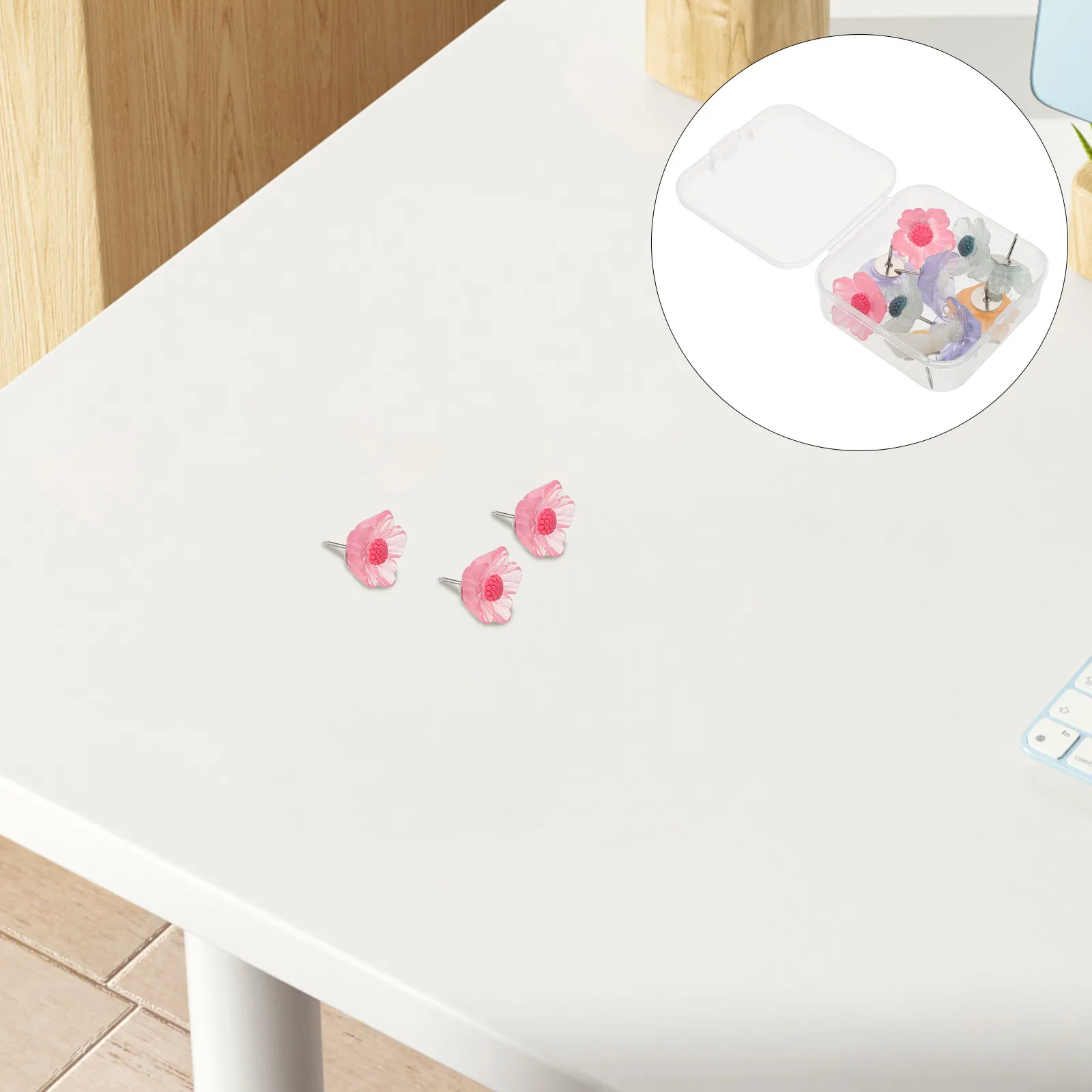 

Floral Push Pins 3D Flower Shaped Thumbtacks Cute Decorative Office Supply Cork Board Wall Bulletin Board Transparent