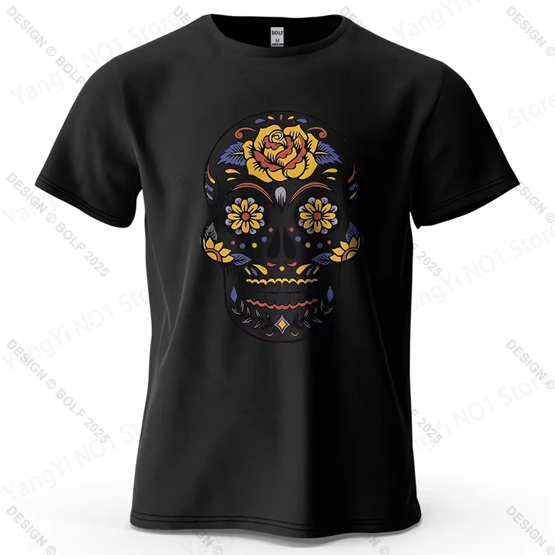Mexican Sugar Skull Printed Men's T-Shirt 100_ Cotton Oversized Day of The Dead Graphic Tees for Women Tops Tees Streetwear T
