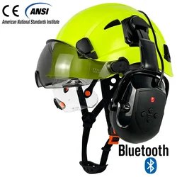 Industrial Safety Helmet with Visors, Upgraded Bluetooth Earmuff, Noise Reduction, Ear Defender Headphone with Hard Hat