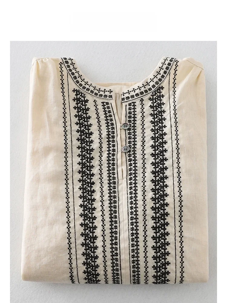 เสื้อยืดผ้าฝ้ายแท้ปักลายทรงกลม ดีไซน์วินเทจย้อนยุค ป้องกันริ้วรอย งานปักหนาแน่น รุ่นใหม่สำหรับฤดูร้อน