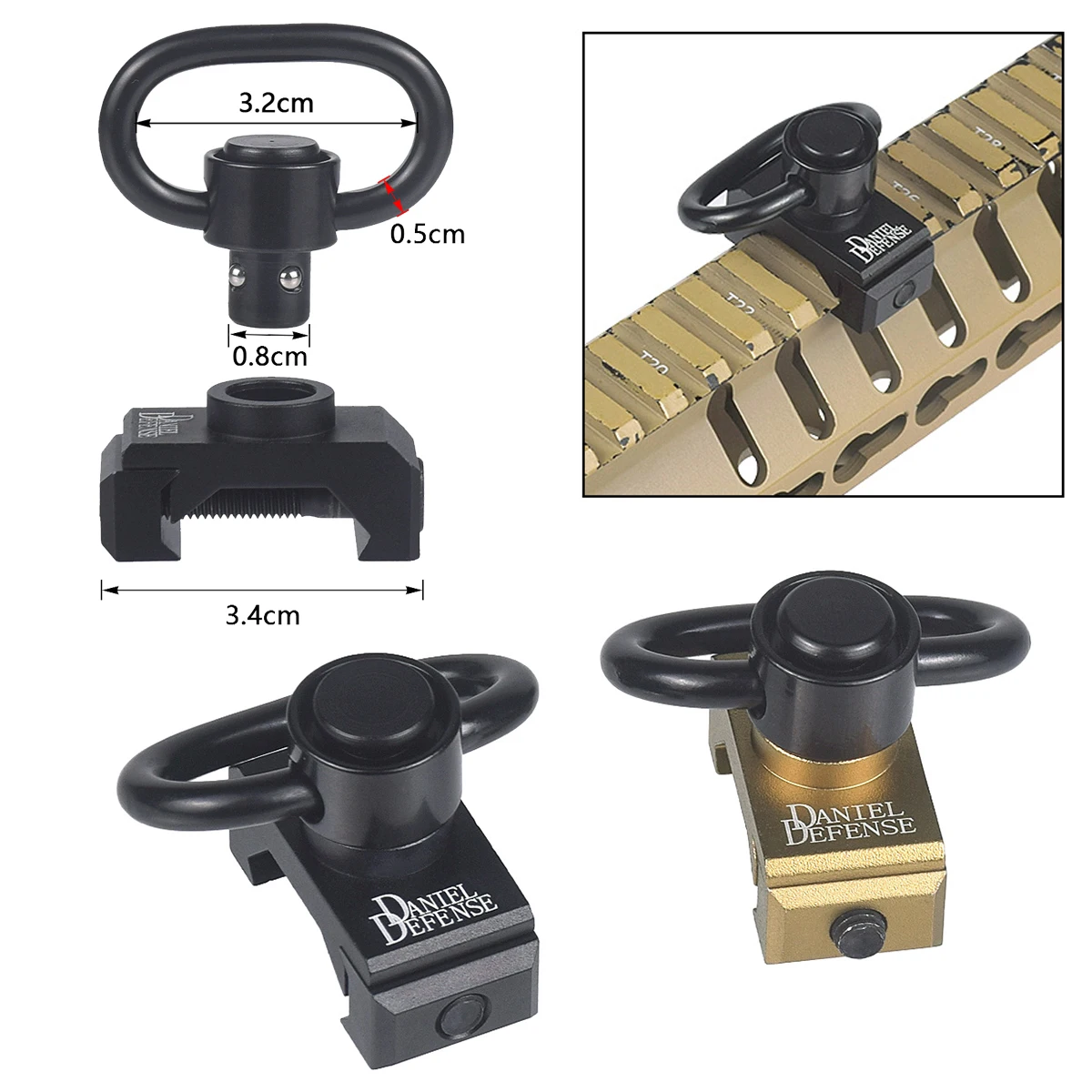 RSA GBB Buckle QD Swivel Sling Mlok Scope Mount Attachment Adapter Pictinny Rail Quick Detach Release QD Sling Point Mount Hook