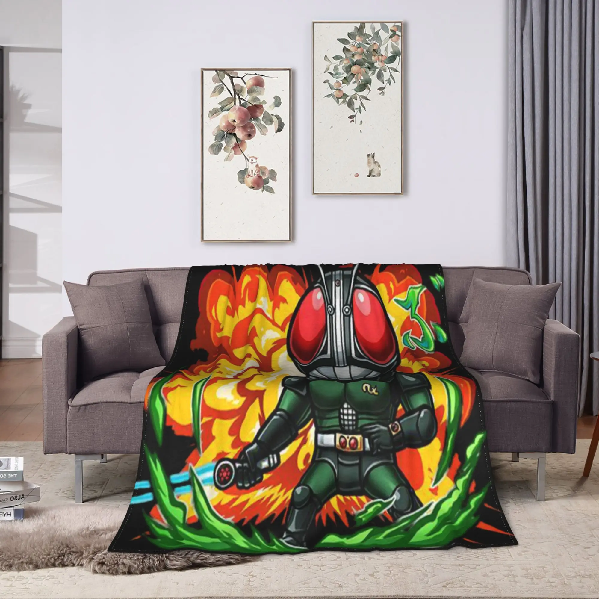 Kamen Rider Cartoon Super Soft Blanket  Airplane Travel Plush Throw Blanket Pattern Living Room Flannel Bedspread Sofa Bed Cover