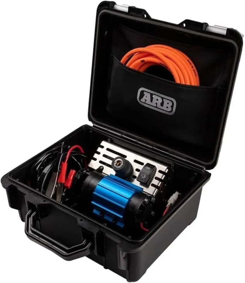 PORTABLE AIR COMPRESSOR HIGH OUTPUT and PERFORMANCE in a HEAVY DUTY BOX with upgraded features Weather proof polypropylene