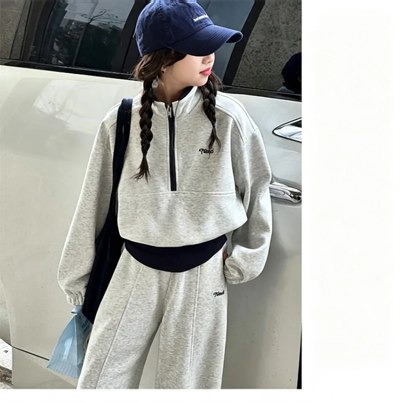 UNITIM Teenager-Mädchen-Zweiteiler-Set, Herbst, Kinder-Mädchen-Stehkragen-Sweatshirt, Trainingsanzug, lockere Sporthose für Kinder, Mädchen – Detail 22