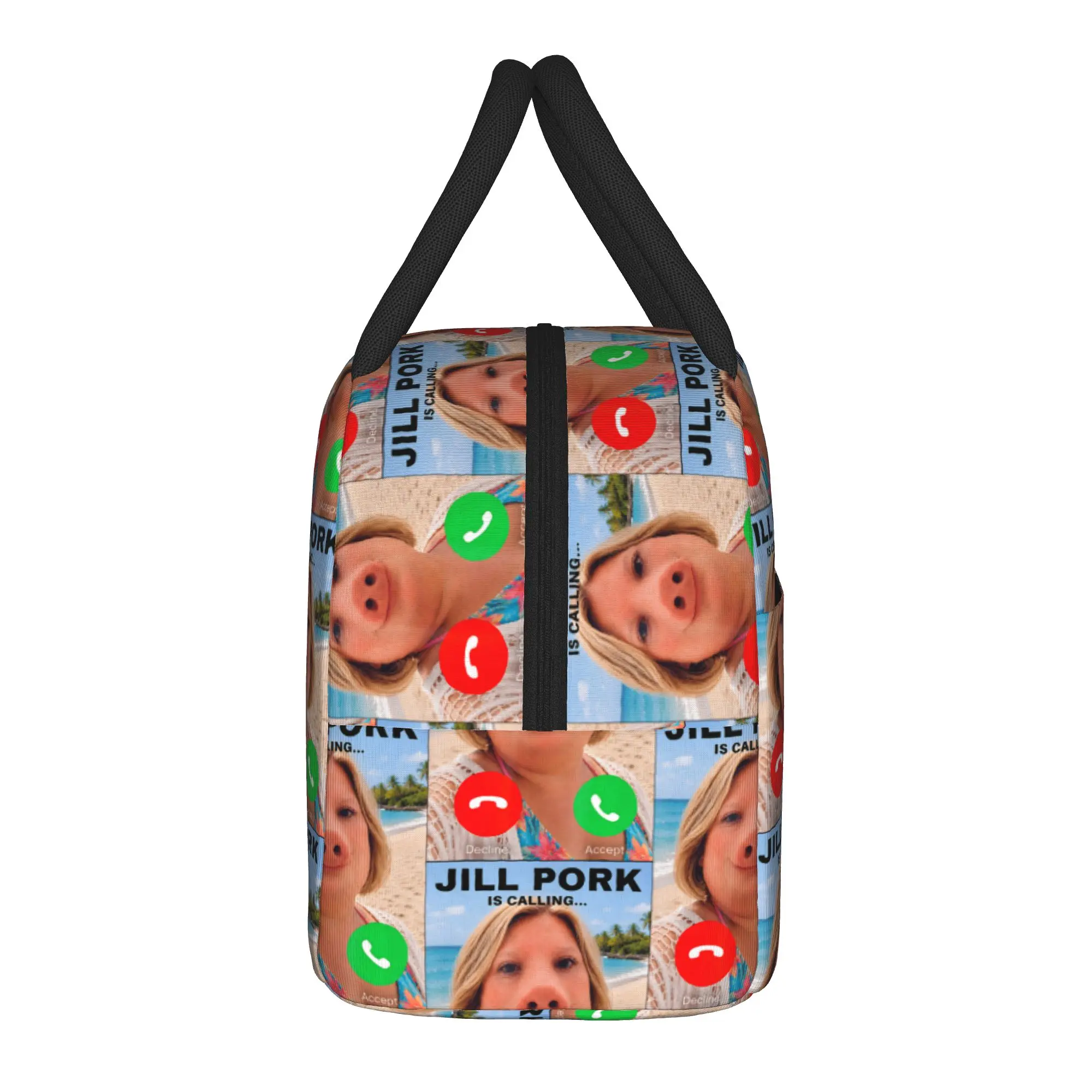 Jill Pork John Pork Funny Calling Phone Shirt Brainrot Lunch Bag  School Lunch Box For Women Print Thermal Tote Handbags