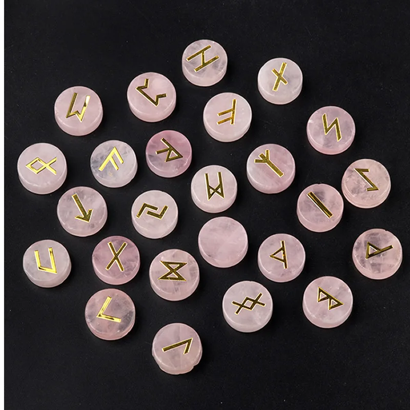 25 adet/torba yuvarlak şifa kristalleri Runes taşlar enerji manevi doğal kuvars taş Rune taş Divination Wiccan dekorasyon