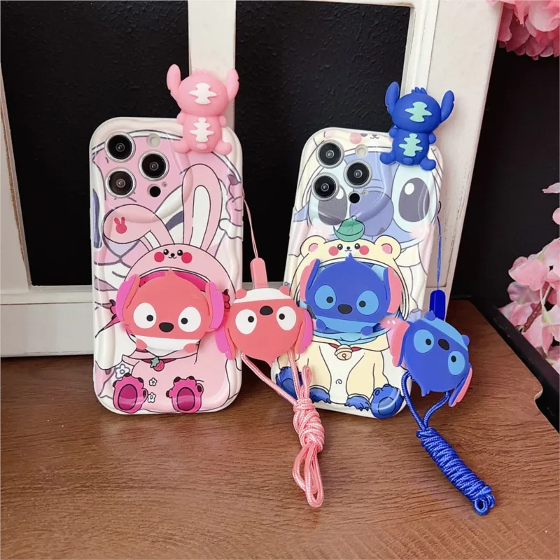 Disney Cute 3D Cartoon Stitch with Rope Bracket Protective Cover For Samsung Galaxy M10 M12 M14 M15 M22 M32 M34 M35 M40S M55