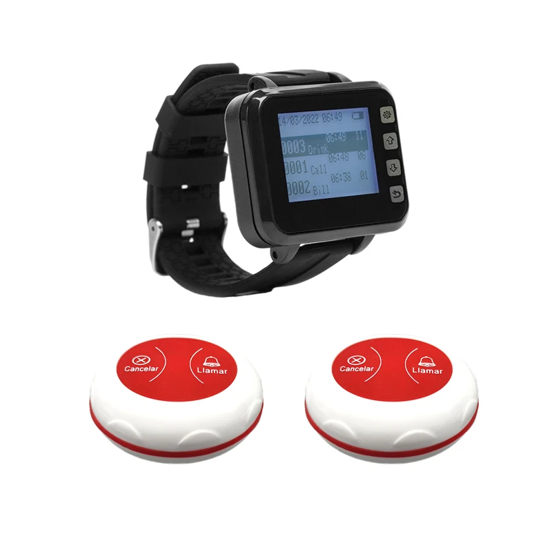 

Electronic Wireless Waiter Call System 1 Clock Hour Wrist Pager Receiver 2pcs Table Order Vibration Bell