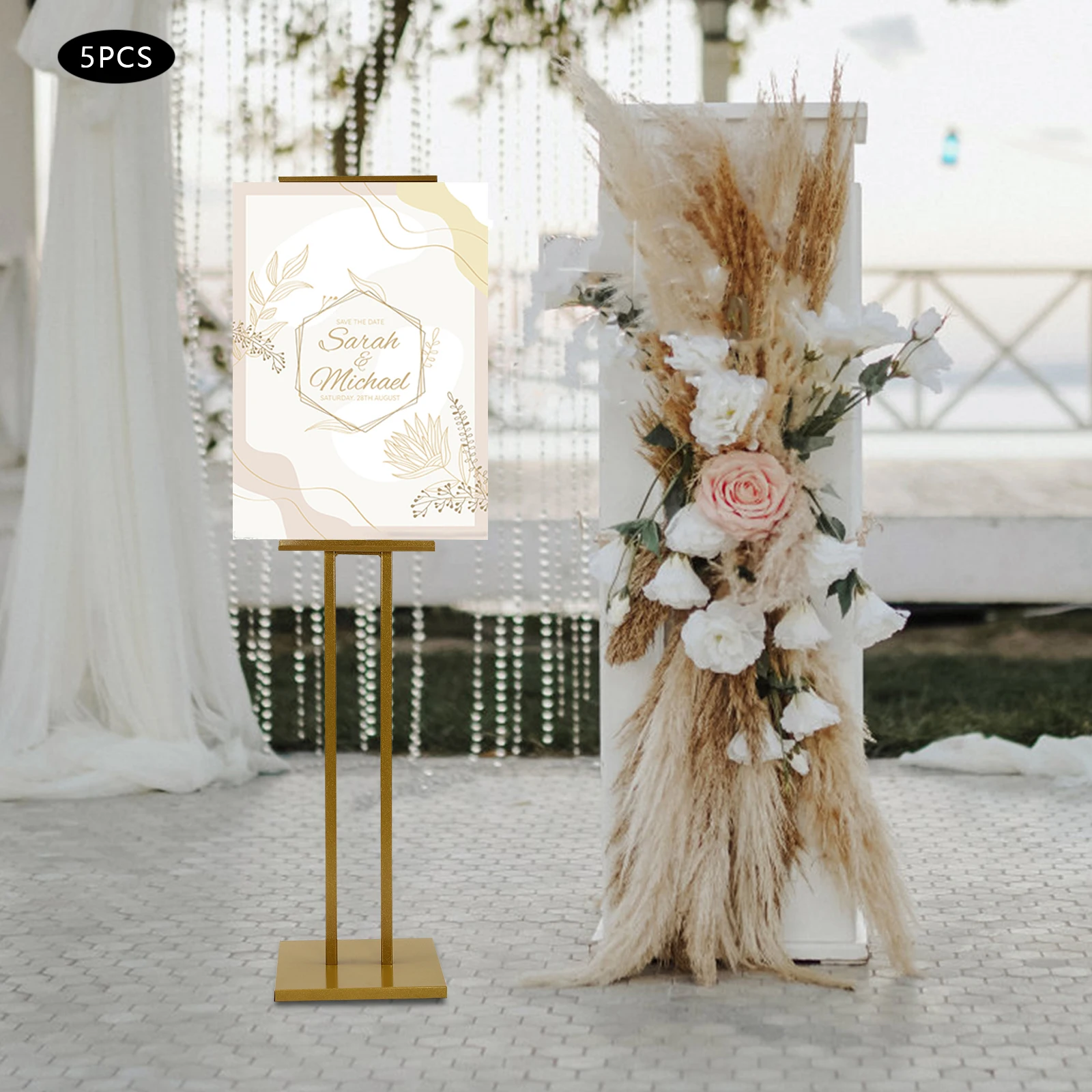Golden Iron 130-150cm Adjustable Advertising Stand 5-piece Suit Display Stand 360-degree Rotating Floor Poster Stand