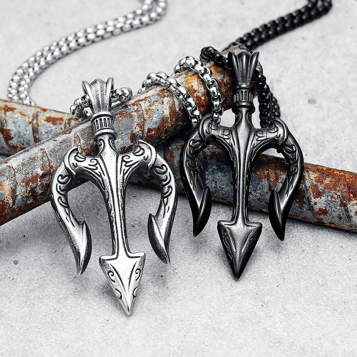 Viking Trident Pendants Men Necklace 316L Stainless Steel Nordic King of Ocean Chains Rock Punk Rap for Friend Male Jewelry Gift