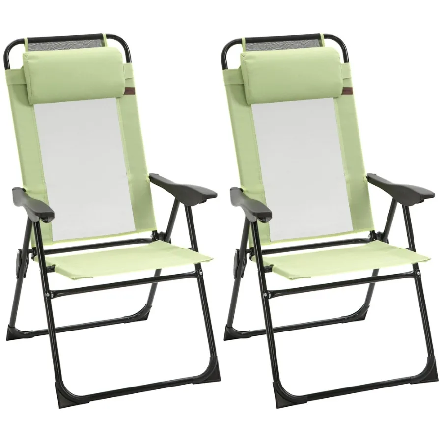 

Folding Recliner Set of 2 Adjustable Backrest Outdoor Patio Lounge Chair Green