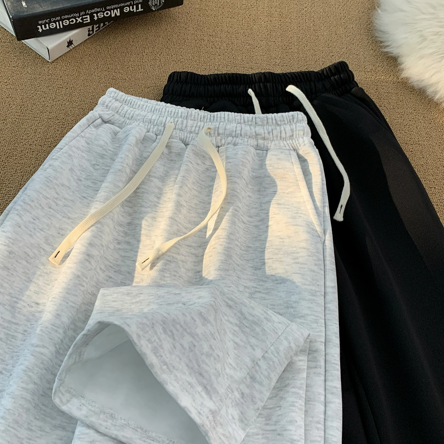 

ey Casual Dstring Men's Straight Leg Pants Heavyweight 380g Wide Leg Micro Flared Pure Color Versatile Youth Active Sle