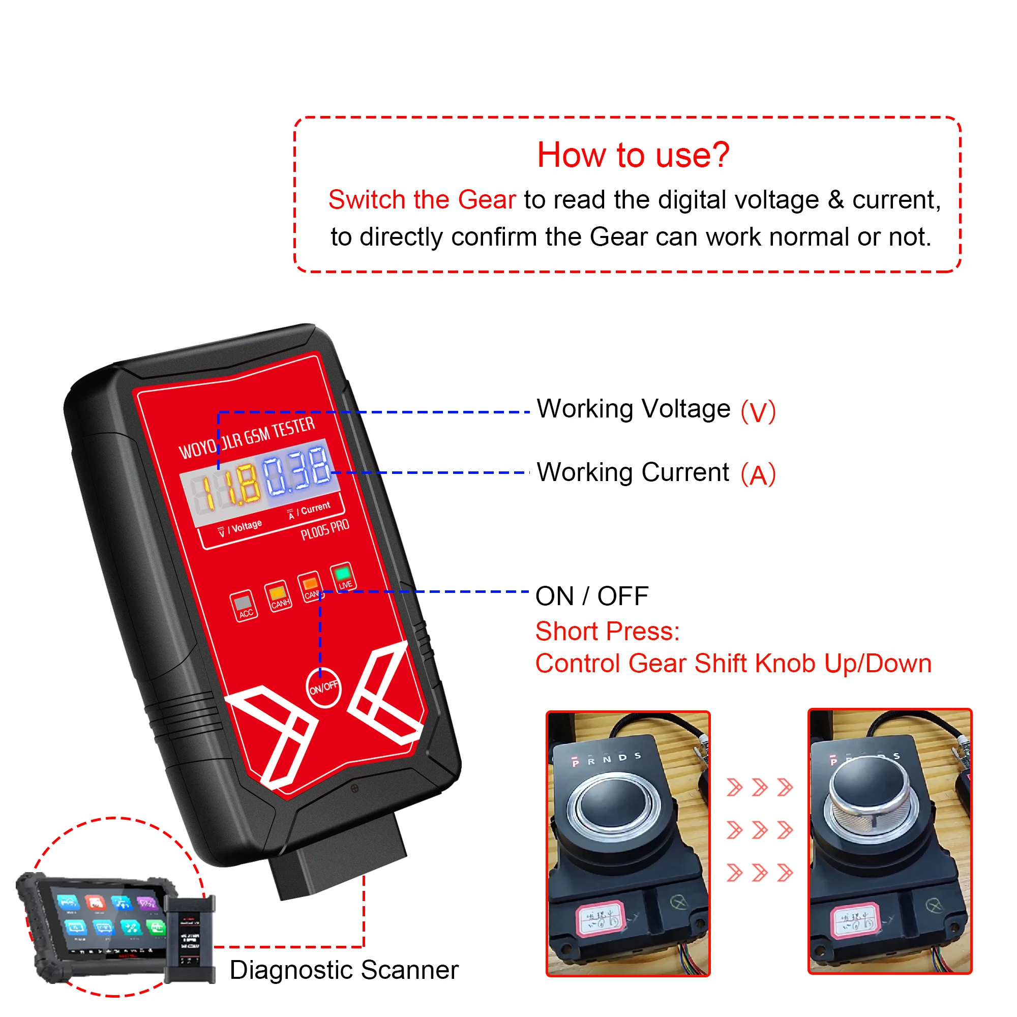 WOYO PL005 PRO Upgrade per Land Rover per Jaguar Transmission Gear Shift Module Tester Connect Automotive Diagnostic Scanner