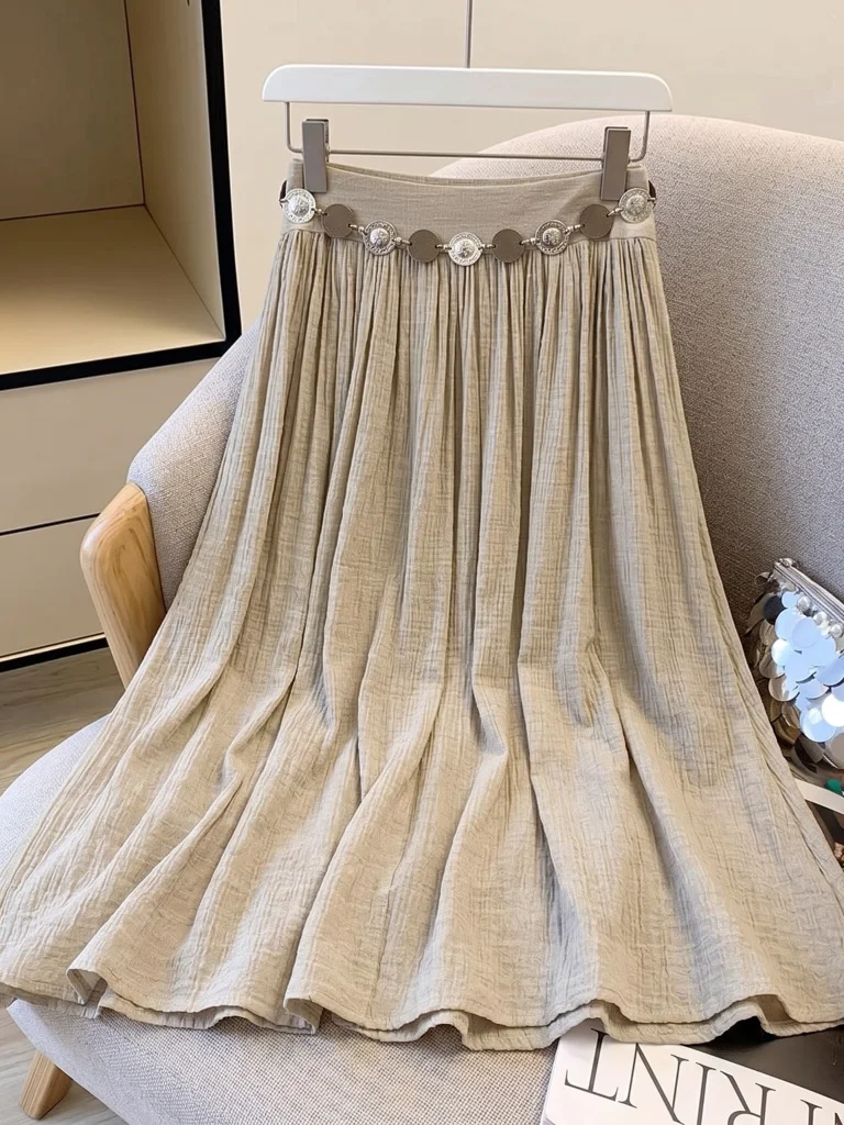 Bohemian Style Women's Midi Skirt Summer 2026 New plus Size Texture Sensation Chiffon A-Line Skirt Korean Style High Waist