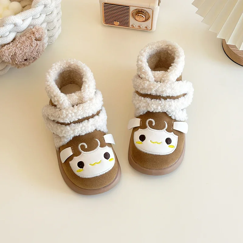 Girl Child Boots Winter Cute Embroidered Sheep Kids Fashion Snow Boot Warm Plush Toddlers Versatile Causal Thermal Boots Trend