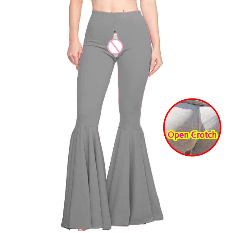 Woman Sexy Open Crotch Pants Long Sleeve Hidden Zipper Underpants Push Up Big Waist Crotchless Leggings Super Tight Design