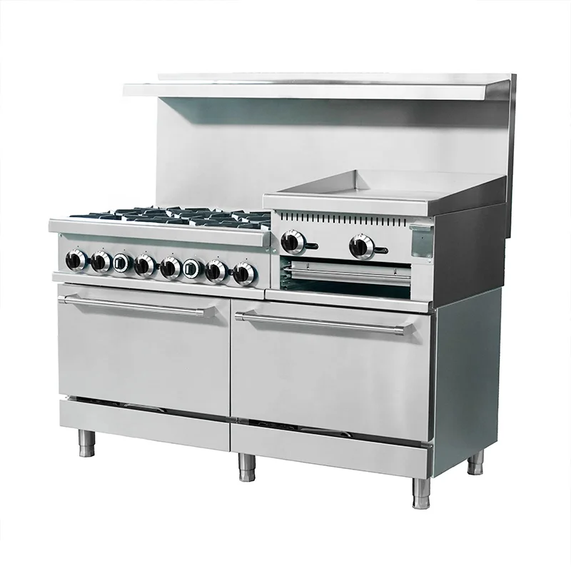 Commercial Gas Cooking Range Oven Top Hotplate with Griddle Combination Range Oven
