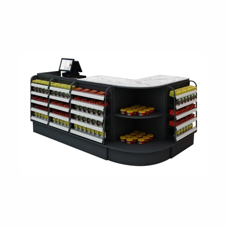 

Supermarkets and Convenience Stores Multifunctional Grey Cash Register Mall Rock Slab Checkout Desk