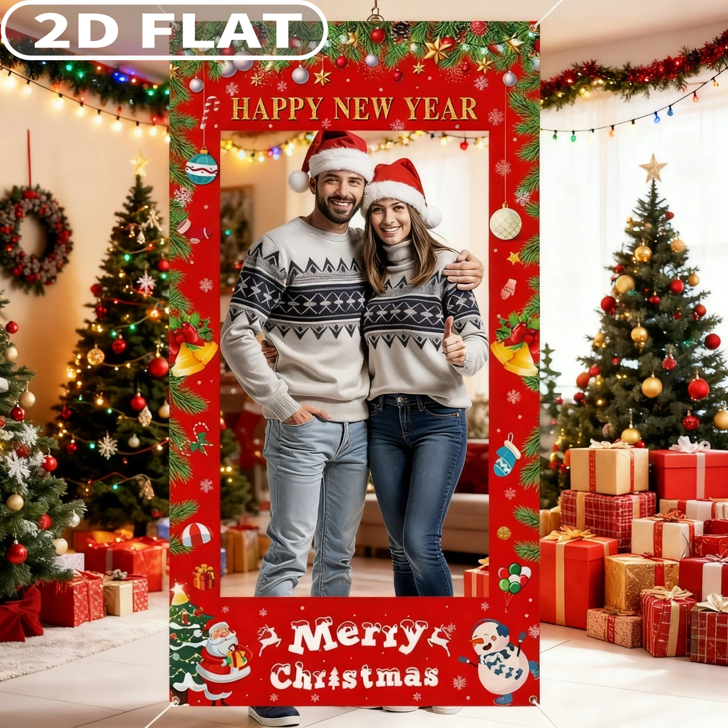 

1pc Large Red Christmas Party Photo Banner, Polyester Christmas Photo Booth Props Banner - Fun Frame Banner for Christmas