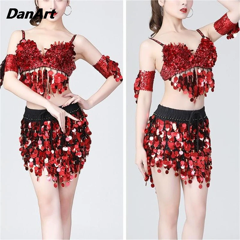 

New Sequins Tassel Stage Performance Costume Dance Performance Costume Festival Performance Costume Sexy Belly Dance Set Women