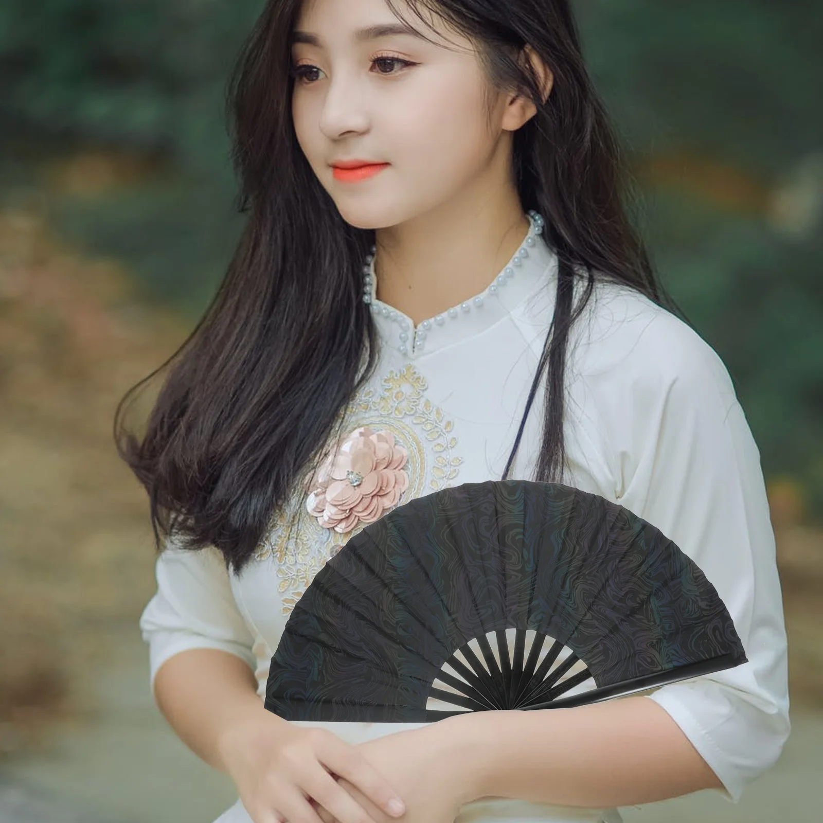 

Wooden Fabric Reflective Folding Fan Handheld Chinese Style Party Dancing Stage Performance Decorative Fan Wooden Hand Fans