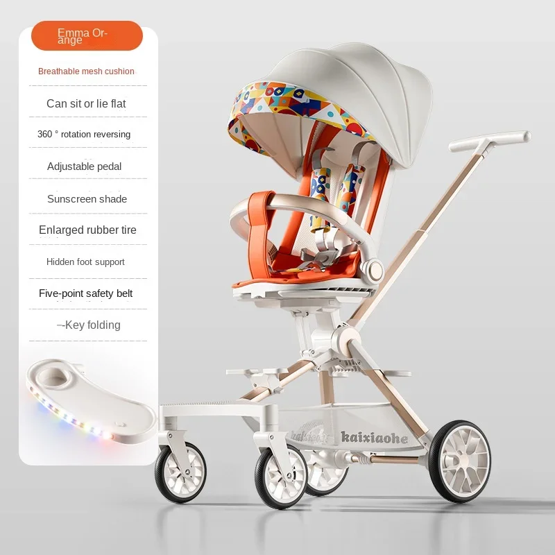 High Landscape Baby Stroller Newborn Two-way Seat Lightweight Foldable Travel Stroller Four-wheeled Shock-absorbing Stroller