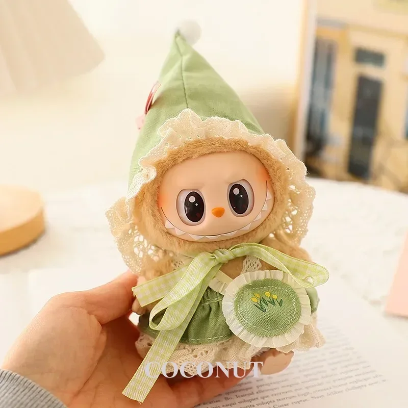 Abito Labubu: set cappello da elfo verde - Ropa Labubu carina e festosa per bambole in vinile da 17 cm, ideale per giochi a tema