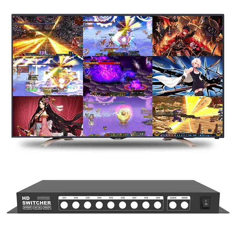 Quad Multi Viewer 4 in 1 Out 9 in 1 Out HDCP Seamless Switcher 4 Ports Remoter Control 1080P for PS4 PC DVD Security ca me ra