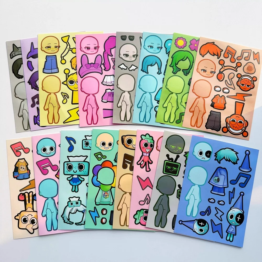 8 Blatt coole Sprunkie-Aufkleber, Sprunkie Make A Face Sticker, Gestalte deine eigenen Aufkleber, Kinder-DIY-Party-Aufkleber, Geschenkspielzeug – Detail 2