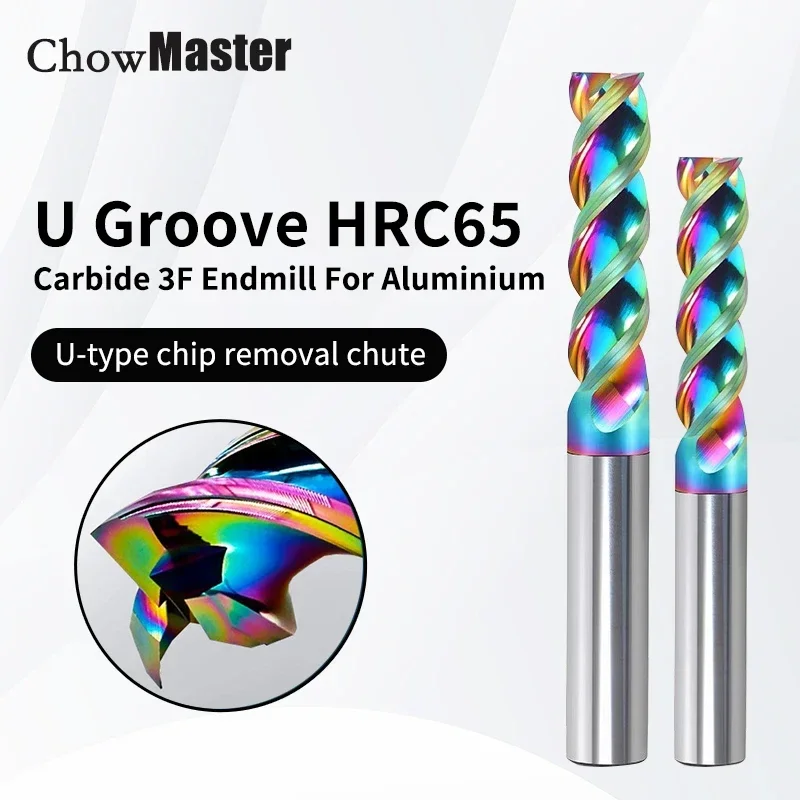 HRC65 U Slot Carbide End Mill 3 Flutes DLC Colorful Coating Tungsten Steel Milling Cutter 1-20mm Flute Diameter for Aluminum 