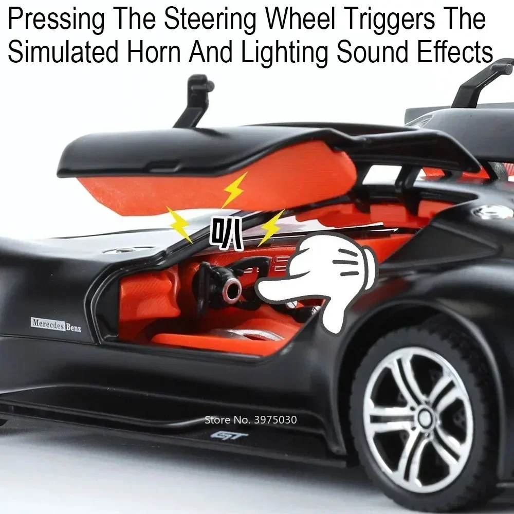 Voitures de sécurité GTR F1 en alliage 1:24, Vision GT, modèles moulés sous pression, véhicules sonores et lumineux, portes ouvertes, jouets éducatifs pour enfants