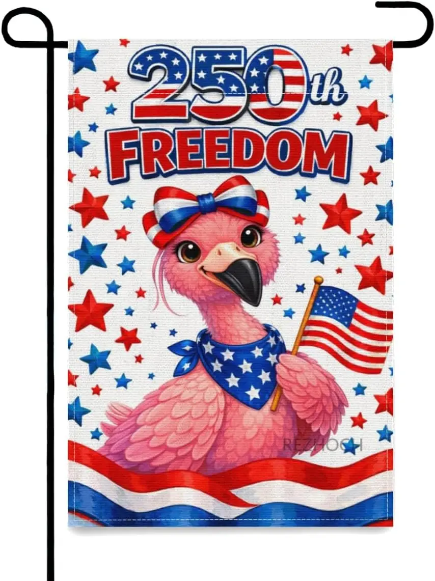Patriotic Flamingo Garden Flag 12x18Inch,Funny Cute Animal American Flags Outdoor,250th Anniversary Independence Day Freedom AAS