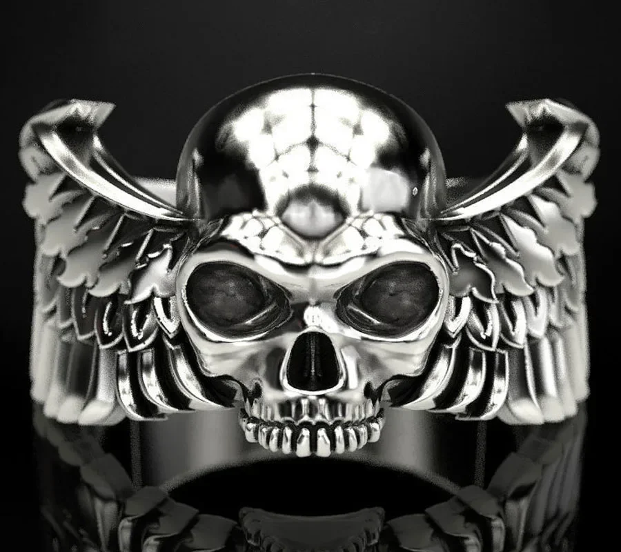 

8.5g 3D Demon Angel Wing Skull Mens Womens Gold Rings Customized 925 Solid Sterling Silver Rings Many Sizes