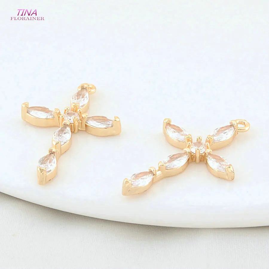 18,5*29MM 18K Gold Farbe Messing mit Zirkon Criss Cross Charms Anhänger Halskette Ohrringe Schmuck Machen zubehör – Detail 4