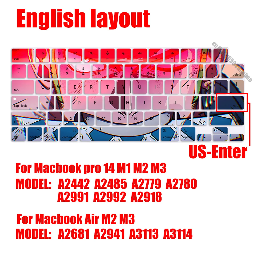 US Layout Soft Silicone Keyboard Cover for One Pieces Macbook pro 14 M1 M2 M3 A2442 A2485 A2779 A2780 Air M2 M3 A2681 A2941