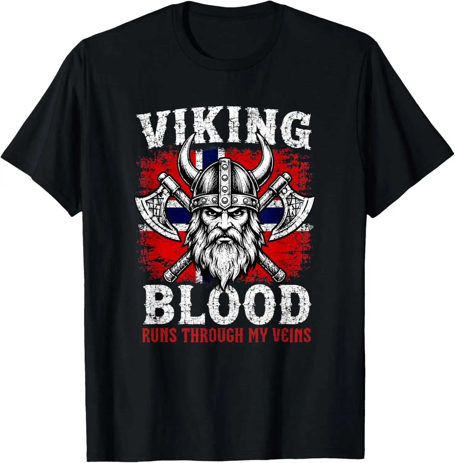 Viking Blood Runs Through My Veins Norway Flag Norwegian T-Shirt 100% Cotton Trendy Y2K Short-Sleeve Tee-Soft, Quick-Drying,