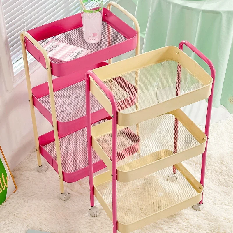 3 Layer Home Contrast Color Trolley Storage Shelf Multi layer Movable Trolley Cosmetics Snack Storage Rack Bathroom