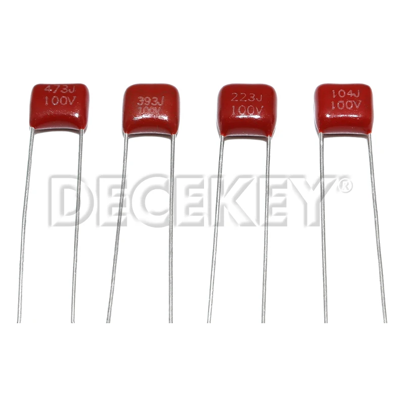 10PCS 100V CBB Polypropylene Film Capacitor 103 104 154 223 224 333 334 393 473 474 10nF 39nF 100nF 220nF 470nF Capacitance Kit