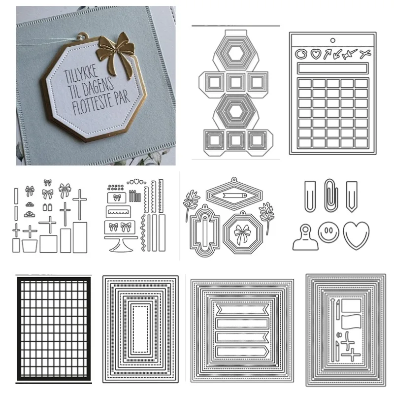 Birthday Cake Gift Box Calendar Metal Cutting Dies Silicone Stamps Scrapbooking Stencil Photo Album Card DIY Paper Embossing