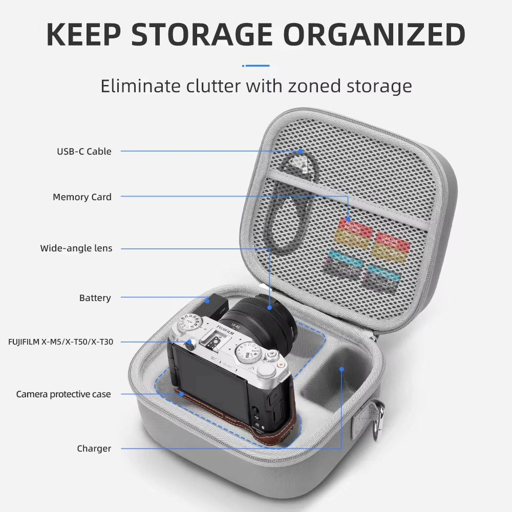 Travel Carrying Case for FUJIFILM X-M5/X-T50/X-T30 Organizer Storage Bag PU Shoulder Bag Portable Case Camera Accessories